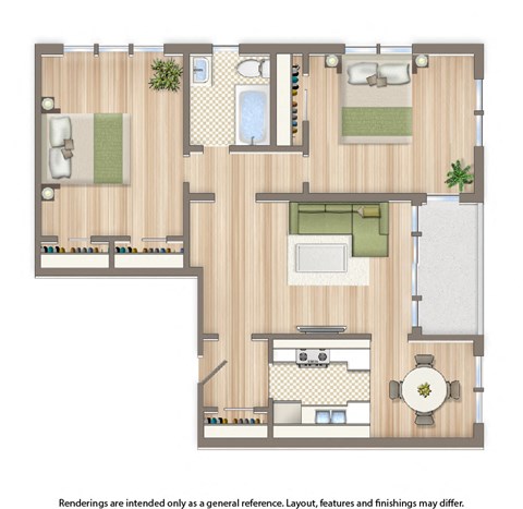 frontenac two bedroom apartment floor plan rendering